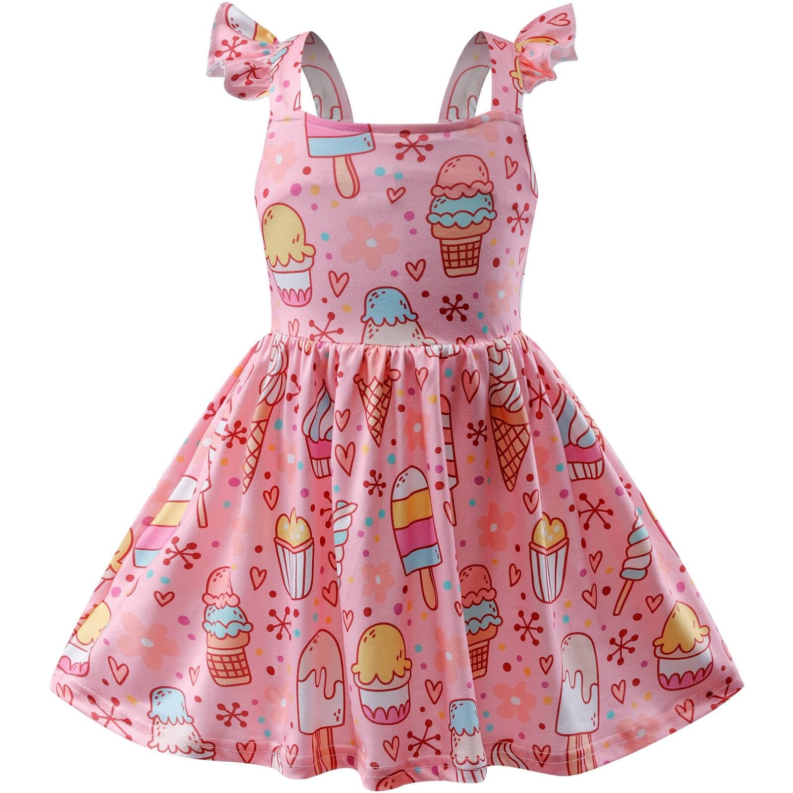Girls Ice Cream Dress Toddler Backless Sundress Kids Pink Flutter Sleeve  Dresses Summer Party Outfits 4-5 Years - Walmart.com