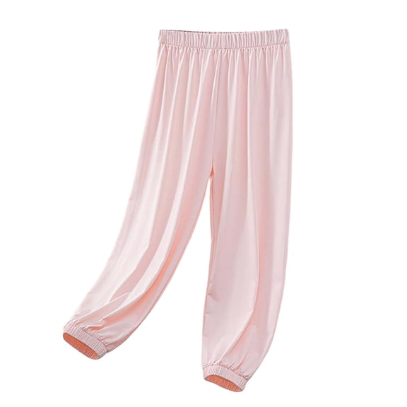 Girls Ice Silk PantsPants Elastic High Waisted Casual Trousers For Kids Summer Flowy Stretchy Pants Soft Dailywear 5-6 Years