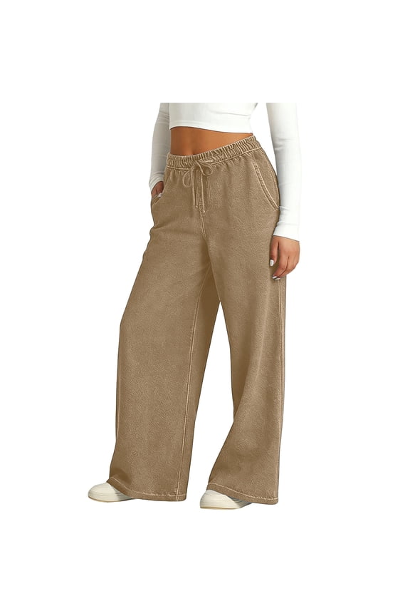 Girls Imitation Denim Pants Baggy Wide Leg Acid Wash Pants Elastic High Waisted Pull on Fake Jean Trousers