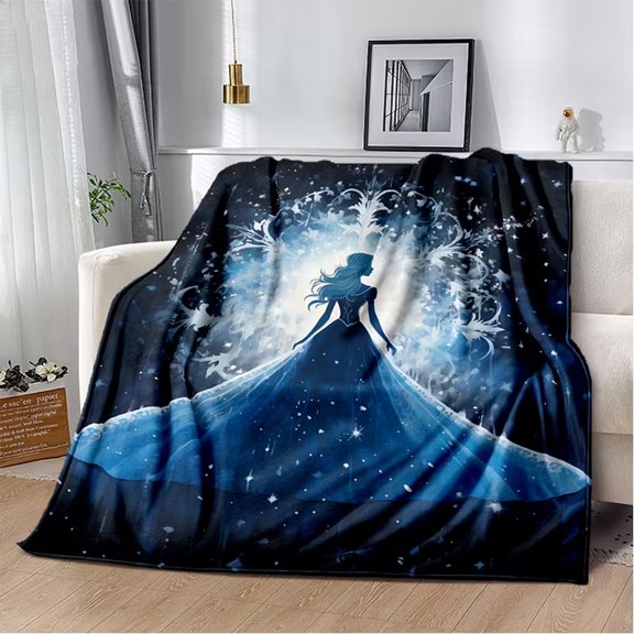 Girls In The Ice World Pattern Print Flannel Throw Blanket