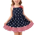 thumbnail image 1 of Girls Independence Day Dress Square Neck Bow Shoulder A-Line Flowy 4th of July Outfit for 6-7 Years, Blue Stars, 1 of 11