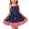 thumbnail image 1 of Girls Independence Day Dress Square Neck Bow Shoulder A-Line Flowy 4th of July Outfit for 7-8 Years, Blue Stars I, 1 of 10