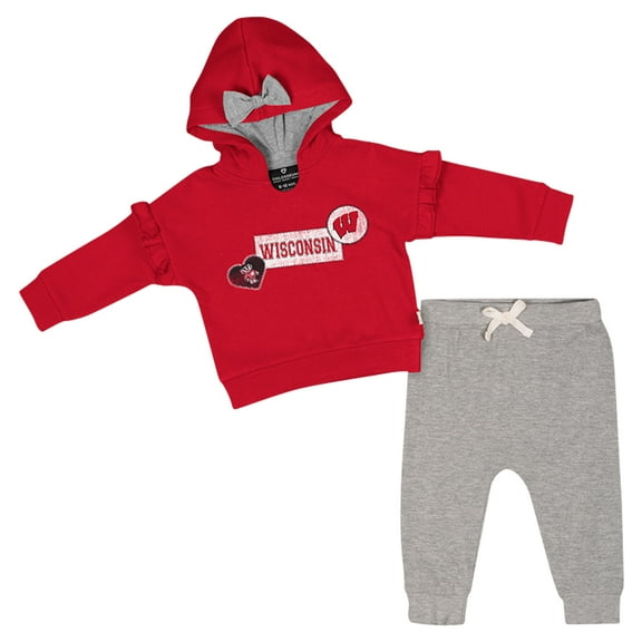 Girls Infant Colosseum Red Wisconsin Badgers Patches Fleece Pullover Hoodie and Pants Set