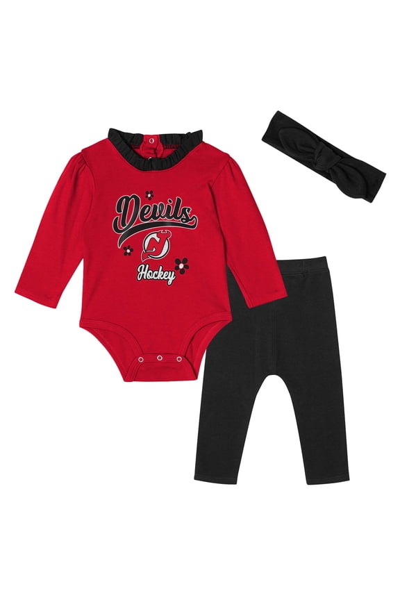 Girls Infant Red New Jersey Devils Rink Queen Long Sleeve 3-Piece Set
