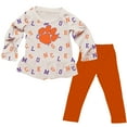 thumbnail image 1 of Girls Infant Wes & Willy Oatmeal Clemson Tigers Ruffle Raglan Long Sleeve T-Shirt & Leggings Set, 1 of 3