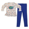 thumbnail image 1 of Girls Infant Wes & Willy Oatmeal Florida Gators Ruffle Raglan Long Sleeve T-Shirt & Leggings Set, 1 of 3