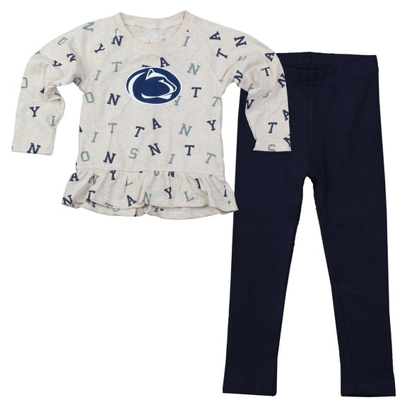 Girls Infant Wes & Willy Oatmeal Penn State Nittany Lions Ruffle Raglan Long Sleeve T-Shirt & Leggings Set