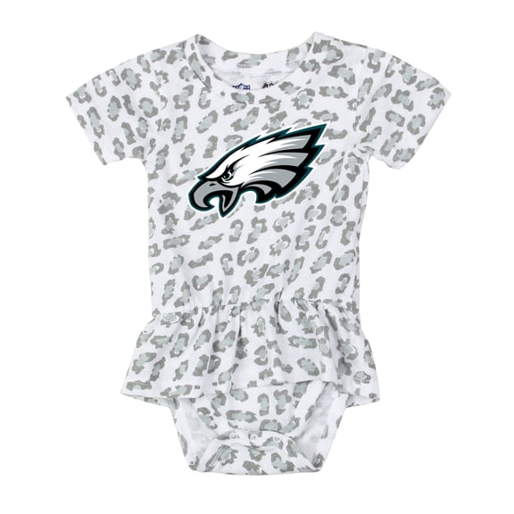 Girls Infant Wes & Willy White Philadelphia Eagles Leopard Print Ruffled Romper