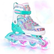 Girls Inline Skates for Kids Boys, 4 Sizes Adjustable Butterfly Blades Skates with All Light up Wheels Teal