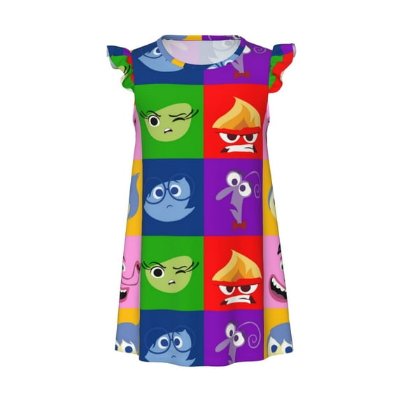 Girls In-side O-u Graphic Flutter Sleeve Soft Fabric Casual Dress for Home Sleep Dress Party Outdoor
