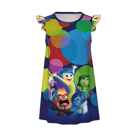 Girls In-side O-u Graphic Flutter Sleeve Soft Fabric Casual Dress for Home Sleep Dress Party Outdoor