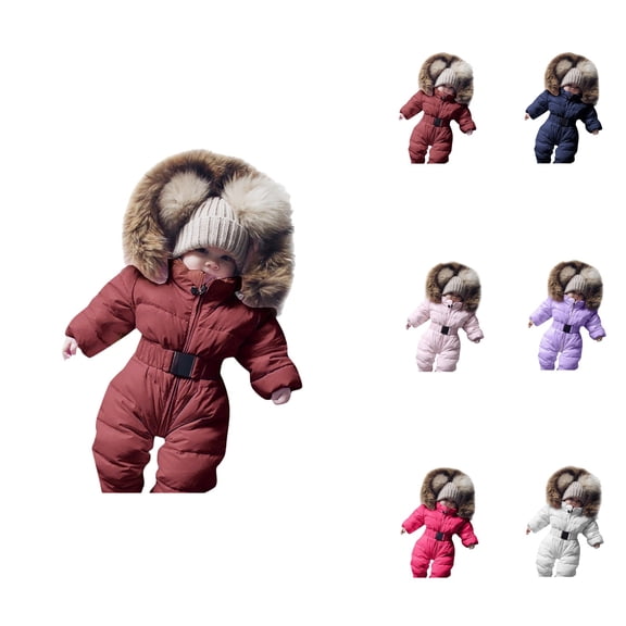 Girls Insulated Winter Romper, Hooded Snowsuit Puffer Jumpsuit for Baby Toddler, Warm Zip-Up Ski Outerwear