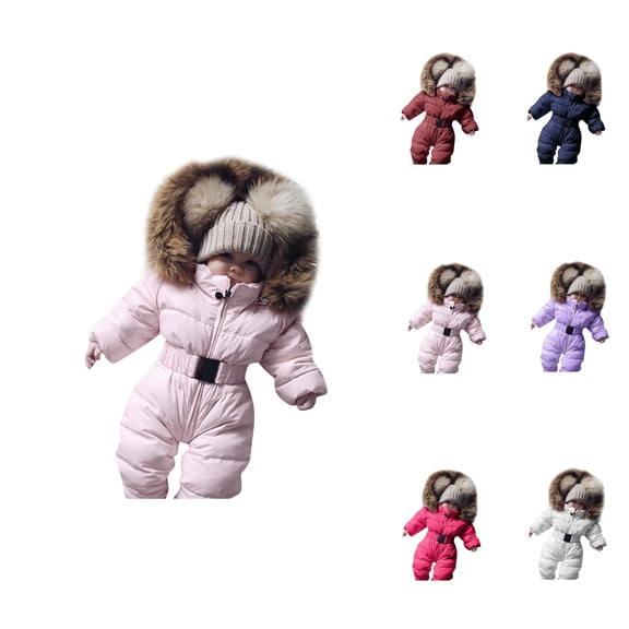 Girls Insulated Winter Romper, Hooded Snowsuit Puffer Jumpsuit for Baby Toddler, Warm Zip-Up Ski Outerwear