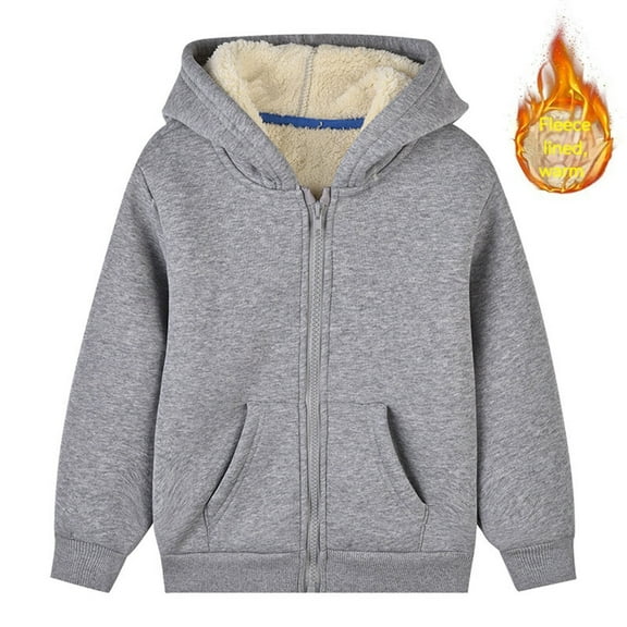 Girls Jacket,Boys Girls Thick Lamb Wool Hooded Pullover Casual Warm Winter Outerwear,Kids Coats Girls,Grey,9-10 Years