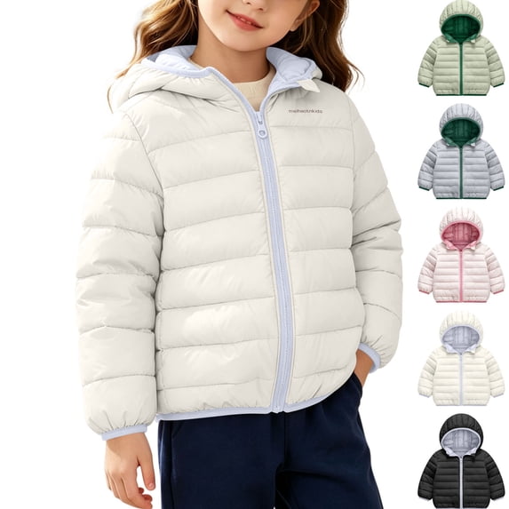 Girls Jacket Dqueduo Unisex Kids Hooded Light Puffer Full Zip Quilted Warm Reversible Outerwear Coat Jacket