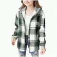 thumbnail image 1 of Girls Jacket Girls Flannel Jacket Girls Flannel Plaid Button Down Top with Pockets Long Sleeve Hooded Jackets Length Below Hip Circumference, 1 of 5