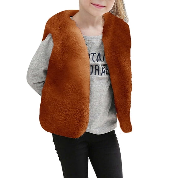 Girls Jacket Plush Faux Fur Sleeveless Vest With Open Front Fuzzy Winter Warm Layering Top Fall Fashion Jackets 6-12M