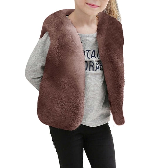 Girls Jacket Plush Faux Fur Sleeveless Vest With Open Front Fuzzy Winter Warm Layering Top Lightweight Coat 9-10T