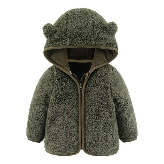 Girls Jacket Size 6-12M Bear Ears Hooded Zipper Warm Winter Army Green Outerwear Jackets & Coats