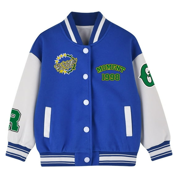 Girls Jacket Toddler Teen Fall Classic Varsity Jacket Uniform Style Casual Baseball Jacket Button Closure School Outwear Boys' Outerwear Jackets Blue 12 Months-18 Months