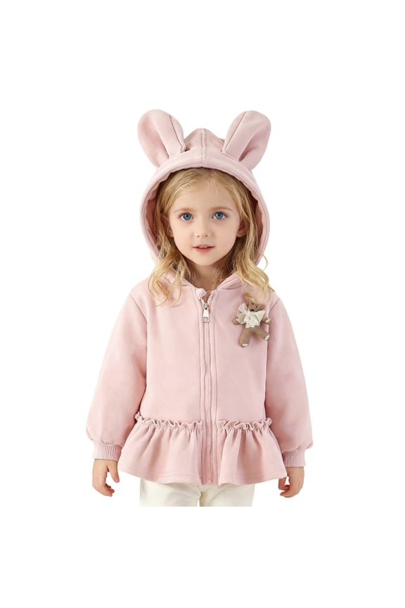 Girls Jacket with Bunny Ears Hooded Cute Long Sleeve Outerwear Coat For Toddler Baby Comfortable Warm Pockets Outdoor Play Everyday Wear