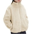 thumbnail image 1 of Girls Jackets Casual Lightweight New Jackets for Girls Zip up Fuzzy Fleece Coat Winter Warm Soft Cozy Cardigan Stand Collar Long Sleeve Outerwear Beige 1-2 Years, 1 of 4