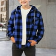 thumbnail image 1 of Girls Jackets Fall Fashion New Boys Girls Casual Plaid Hoodies Fall Fashion Button down Shirts Long Sleeve Cute Lightweight Jacket Coats Blue 4-5 Years, 1 of 5