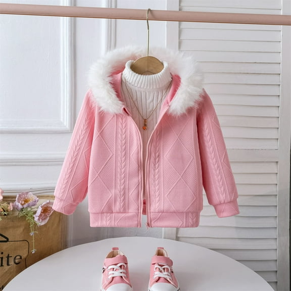 Girls Jackets Zip up Hooded Knited Pink Jacket Kids Lightweight Jacket Girls Winter Jacket Little Girls Clothes 4-5 Years