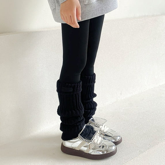 Girls Japanese Style Leg Warmer Kawaii Knit Boot Socks (Black One Size)