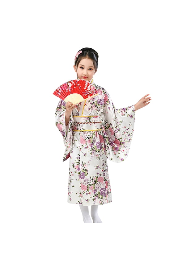 Girls Japanese Traditional Dress Kimono Robe, For Kids Girls Yukata Kimono, Anime Cosplay Robe Performance Wear