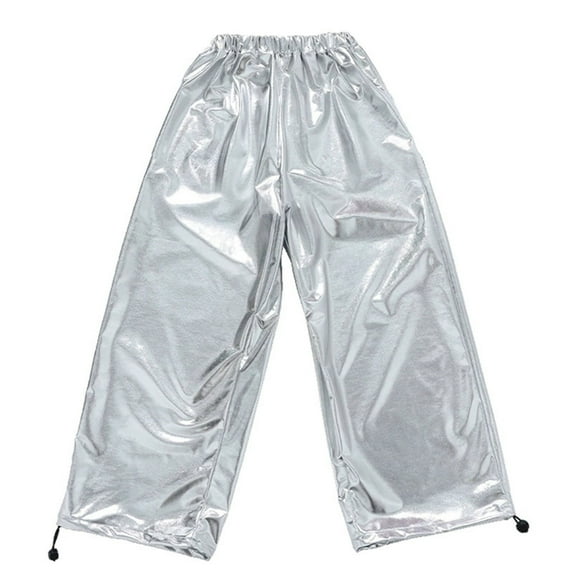 Girls Jazz Dance Performance Pants, Silver Sequin Street Dance Costume Trousers, Stage Show Jazz Pants for Kids and Teens