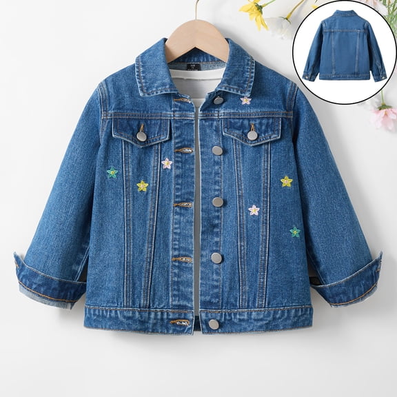 Girls Jean Jacket Long Sleeve Button down Embroidery Denim Jacket Girls Lightweight Jacket Clothes for 4-5 Years Old Girls