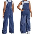 thumbnail image 1 of Girls Jean Overalls Jumpsuits Girls Overalls Kids Casual Sleeveless Girls Wide Leg Jeans Girls Loose Rompers with Pockets Girl Size 9-10 Years Clothes, 1 of 5