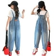 thumbnail image 1 of Girls Jean Overalls Jumpsuits Girls Overalls Kids Casual Sleeveless Girls Wide Leg Jeans Pants Girls Loose Rompers with Pockets 5-6 Years Girls Clothes, 1 of 9