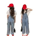 thumbnail image 1 of Girls Jean Overalls Jumpsuits Kids Casual Sleeveless Overalls Girls Wide Leg Jeans Girls Loose Rompers with Pockets Girls Summer Clothes 5-6 Years, 1 of 8
