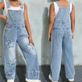 thumbnail image 1 of Girls Jean Overalls Jumpsuits Kids Casual Sleeveless Overalls Girls Wide Leg Jeans Pants Girls Overalls with Pockets Girl Clothes Size 9-10 Years, 1 of 5