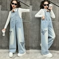 thumbnail image 1 of Girls Jean Overalls Jumpsuits Kids Casual Sleeveless Overalls Girls Wide Leg Jeans Pants Girls Overalls with Pockets Little Girl Clothes 8-10 Years, 1 of 8