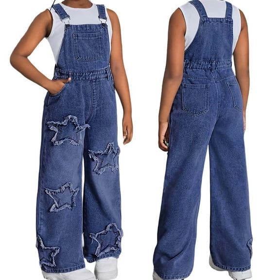 Girls Jean Overalls Jumpsuits Kids Casual Sleeveless Romper Girls Wide Leg Jeans Girls 1 Piece Rompers with Pockets Size 8-9 Years Girls Summer Clothes