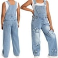 thumbnail image 1 of Girls Jean Overalls Jumpsuits Kids Casual Sleeveless Romper Girls Wide Leg Jeans Girls 1 Piece Rompers with Pockets Jeans Girls 8-9 Years, 1 of 5