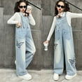 thumbnail image 1 of Girls Jean Overalls Jumpsuits Kids Casual Sleeveless Romper Girls Wide Leg Jeans Girls Loose Rompers with Pockets Cute Clothes for Girls 6-7 Years, 1 of 8