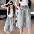 thumbnail image 1 of Girls Jean Shorts High Waist Straight Leg Causal Summer Dress Girl Shorts Size 5-6 Years, 1 of 8