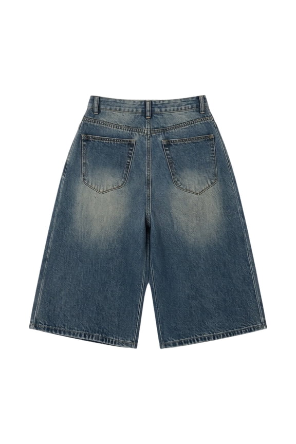 Girls Jean Shorts High Waisted Wide Leg Baggy Denim Shorts for Teen Trendy Y2k Vintage Bermuda Jorts Washed Knee Length Casual Bermuda Denim Shorts Jorts Blue