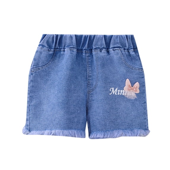 Girls Jean Shorts Ripped High Waist Straight Leg Zipper Button Y2K Cute Print Distressed Multiple Pockets Denim Shorts