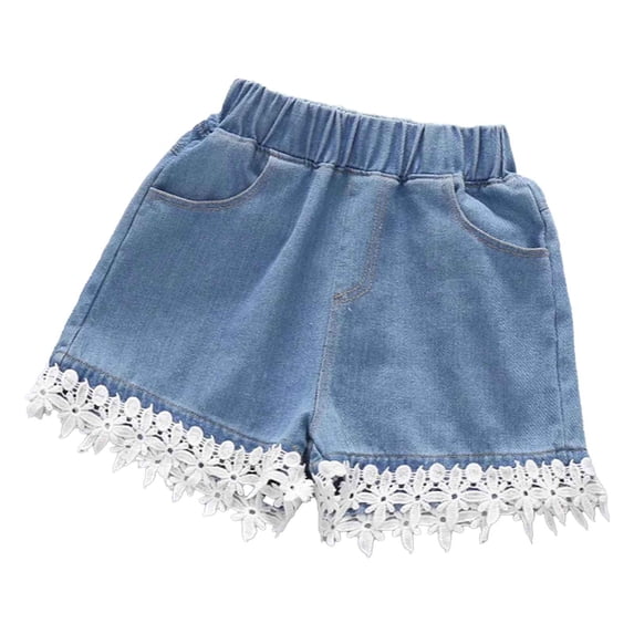 Girls Jean Shorts Ripped High Waist Straight Leg Zipper Button Y2K Cute Print Distressed Multiple Pockets Denim Shorts