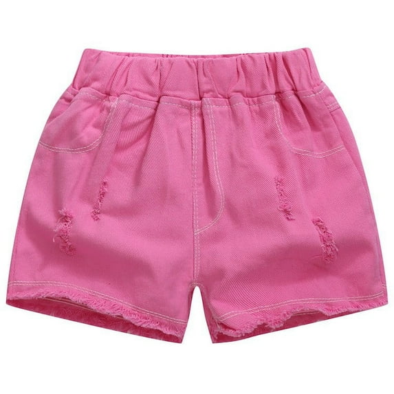 Girls Jean Shorts Size 12 Elastic Waist Pull-On Ripped Denim Shorts Summer Casual Frayed Raw Hem Pants, Hot Pink5 Years