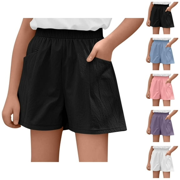 Girls Jean Shorts Stretchy Denim Shorts Girls Girls Summer Shorts Lightweight Loose Fit Linen Comfortable Casual Playwear Breathable Soft Stretchy Elastic Waist Outfits