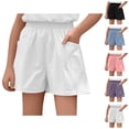 thumbnail image 1 of Girls Jean Shorts Stretchy Denim Shorts Girls Girls Summer Shorts Lightweight Loose Fit Linen Comfortable Casual Playwear Breathable Soft Stretchy Elastic Waist Outfits, 1 of 5
