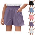 thumbnail image 1 of Girls Jean Shorts Stretchy Denim Shorts Girls Girls Summer Shorts Lightweight Loose Fit Linen Comfortable Casual Playwear Breathable Soft Stretchy Elastic Waist Outfits, 1 of 4
