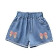 thumbnail image 1 of Girls Jean Shorts Summer Casual Denim Shorts Cute Bow Elastic Waist Boyshorts Fashion Beach Short Pants, Blue, 5-6 Years, 1 of 3