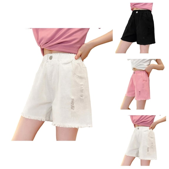 Girls Jean Shorts Summer Shorts Girls Summer Casual Shorts Comfortable Stylish Everyday Wear Sports Leisure Activities Age 6-16 Soft Breathable Fabric Elastic Waist Outfits